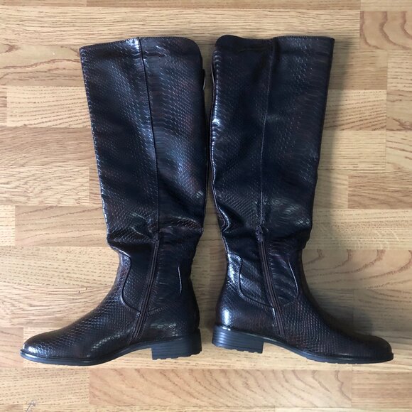 K STUDIO (Size 10) Dark Brown Alligator/Snake Knee Boots - Picture 3 of 7